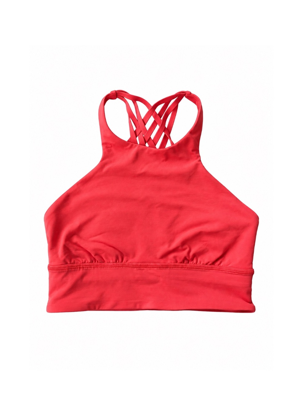 Lululemon Coral Red High-Neck Strappy Longline Sports Bra Yoga Top | Medium